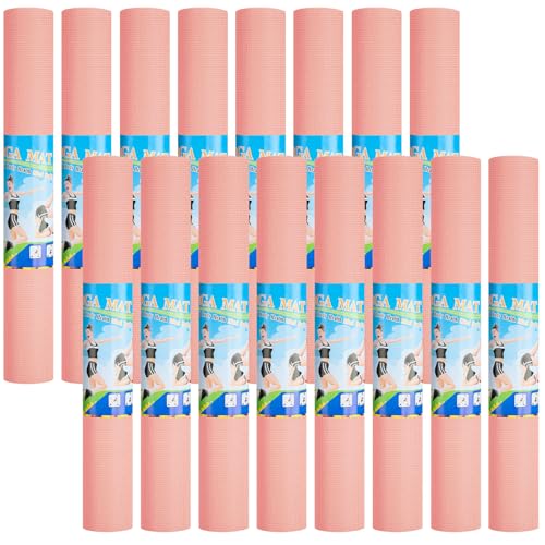Funtery 3 mm Thin Yoga Mats Bulk, 68 x 24 Inches Lightweight PVC Exercise Mats Non Slip Workout Fitness Pads for Yoga Pilates Stretching Classes Gym Home Studio - color: Rose