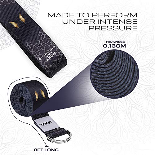 RDX 8ft Yoga Strap with D-Ring Buckle, Durable Polyester Cotton Adjustable Belts for Stretching Pilates Dance Gymnastics Fitness Holding Poses Flexibility Physical Therapy, Home Gym Exercise Workout