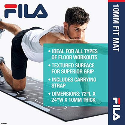 FILA Accessories Exercise Mat - Extra Thick Yoga Mat for Fitness & Floor Gym Workouts - Includes Carrier Strap, 72" L x 24" W