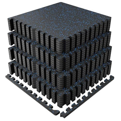 PRAISUN 0.6" Thicker Rubber Top 96 Sq Ft Gym Flooring for Home Gym | 24 Pcs Workout Mat, Exercise Mat, Interlocking Rubber Floor Mats with High Density EVA Foam for Garage, 24 x 24in, Black/Blue - size: 24 Tiles (96 Sq Ft)