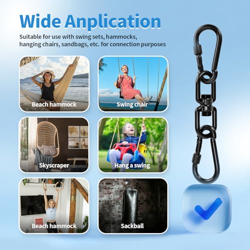 Aheucndg 1200 lb Capacity Heavy Duty Double Ended Eye Hook with Snap Hook, SUS304 Swivel Hooks 1Pack + Snap Hooks 2Pack, for Aerial Yoga, Hanging Hammock, Web Tree Swing, Swing Spinner M8 - color: Black, size: 8mm