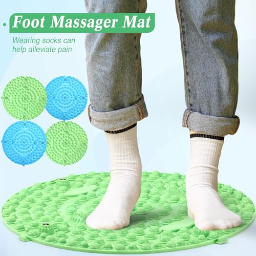 Threlaco 4 Pack Foot Massager Mat Foot Reflexology Pad with Magnetic Relaxation Massage Feet Pressure Point Pad Anti Fatigue Walk Stone Acupoint Mat Particle Portable Massage Tool (Blue and Green) - color: Blue, Green