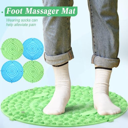 Threlaco 4 Pack Foot Massager Mat Foot Reflexology Pad with Magnetic Relaxation Massage Feet Pressure Point Pad Anti Fatigue Walk Stone Acupoint Mat Particle Portable Massage Tool (Blue and Green) - color: Blue, Green