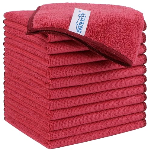 HOMEXCEL Red Microfiber Cleaning Cloth, Microfiber Towels for Car, 12 Pack | Lint Free Cleaning Rags for Household, Kitchen, Car Wash Towels for Detailing Drying, Scratch-Free, 11.5"X 11.5" - color: Red