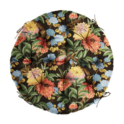 47" Round Tufted Floor Cushion, Thick Meditation Papasan with Ties - color: Red Flower