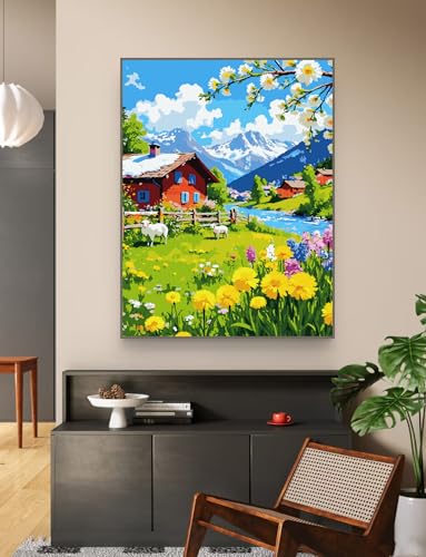 ZRIZQ Mountain Paint by Numbers Kit for Adults Beginner,Landscape,16x20 | Full set with rich paints,wooden brushes,rolled canvas.Calming activity.Beginner friendly.Just open and paint. - color: 16"X20"Rolled Canvas-Landscape 8