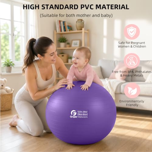Gruper Exercise Ball, Extra Thick Yoga Ball for Working Out, Yoga & Pregnancy, 4 Sizes Anti-Burst Balance Ball with Foot Pump for Pilates, Physical Therapy & Fitness - color: purple, size: XL(30IN/75cm)