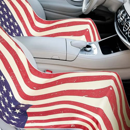 Hahafelt 2 Pack Car Seat Towel Cover with Storage Bag, American Flag | 63 x 32 in Car Towel Seat Cover Non Slip Waterproof, Gym Workout Swimming Running, Machine Washable Sweat Absorbent Protector - style: American Flag