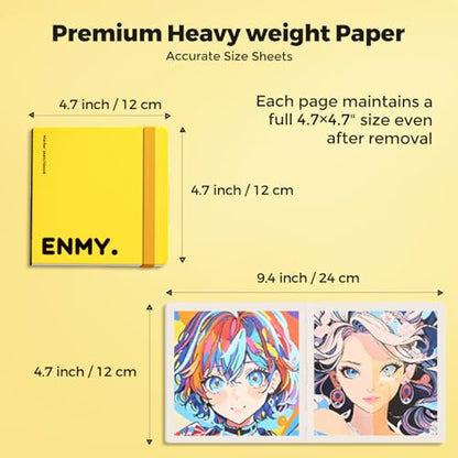 ENMY Acrylic Marker Sketch Pad, 4.7×4.7 inch Bleed-Proof Marker Paper,140lb/300gsm Heavyweight Sketchbook, 30 Sheets Drawing Pad Glue-Bound with Hard Backing for Artists, Students (M 12×12 cm) - size: M（4.7×4.7 inch）