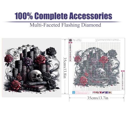Gothic Diamond Art Kits for Adults,Skull Book Diamond Painting Kits 14X14In | 5D Diamond Art Paintings for Beginners,Round Full Drill Diamond Dot Tools Kit,Extra Diamonds,Stress Relief Craft,DIY Gift - color: diamond art-260108-2