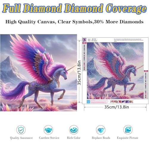 Unicorn Diamond Art Kits for Adults, Diamond Painting Kits 14x14 Inch | Full Drill Animal Diamond Painting Kits For Adults, Diy Round Paint By Diamonds For Home Decor Gifts 14x14 Inch - color: Unicorn