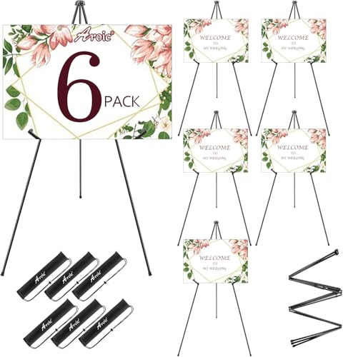 AROIC 63 "Easel Stand for Display, 6 Pack Portable Foldable Metal Easel | Signs Wedding Logos ,Arts, Painting,Adjustable Floor Easels with 6 Storage Bag - style: 6P