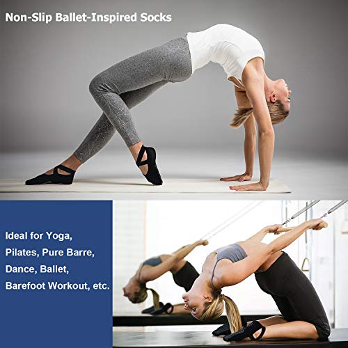 Ozaiic Pilates Socks for Women Non Slip Grip Yoga Barefoot Indoor Workout | Breathable cotton grippy sock, slipper sticky socks, one size fits women for barre, ballet, dance, hospital, home - color: 3 Pairs of Black