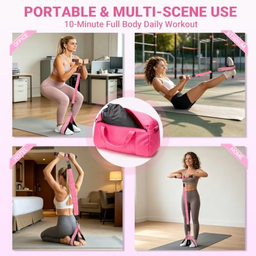 Pedal Resistance Bands with Handles, 90Lbs Adjustable Exercise Band Set - color: Pink