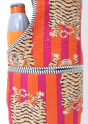 INDIAN CRAFT CASTLE Yoga Mat Bag | Tote Mat Bag | Sling Yoga Tote w/Large Side Pocket & Zipper Pocket | Yoga Mat Carrier Fits Most Size Mats - color: Pink Orange