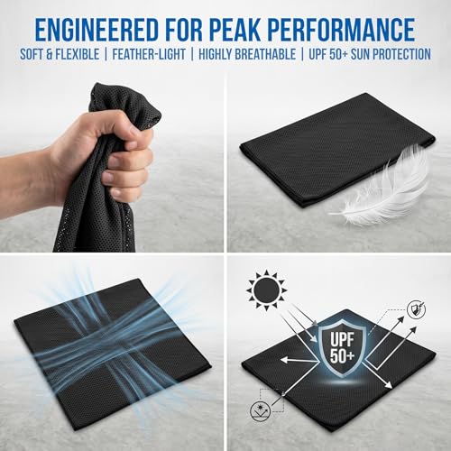 4 Packs Cooling Towels (40x12 Inch), Cooling Towels for Neck and Face, Stay Cool in Hot Weather for Sports, Gym, Yoga, Golf, Fitness, Running, Camping & Travel - color: 2 Packs Black/ 2 Packs Blue