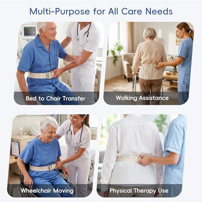 Gait Belt for Seniors 63 Inch with Sturdy Metal Buckle – Adjustable Physical Therapy Strap Transfer & Walking Assist Belt Safety Belt for Elderly Disabled Caregivers, Nurses, Physical Therapists - color: Off White