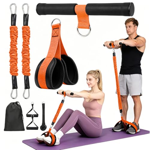 Multifunctional Pedal Resistance Band with Handles for Women Men - color: Orange