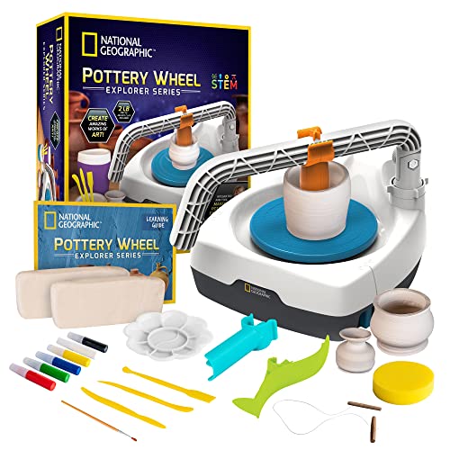 National Geographic Pottery Wheel for Kids Complete Beginner Kit | 2-Speed Electric Motor, 2 Lbs. Air-Dry Clay, Sculpting Tools, Paints and Apron, Creative Craft Toy, Birthday Gift - style: Starter Pottery Wheel