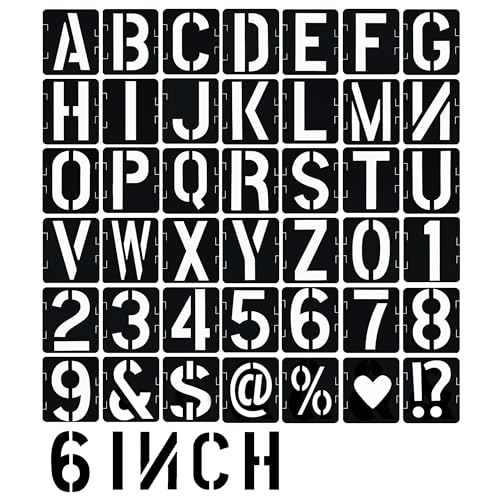 6 Inch Letter Stencils 42 Pcs ReusableTemplates Symbol Numbers Interlocking Stencil Kit Plastic Number Stencils for Wood,Wall,Paper,Fabric,Glass,Signage,DIY Art Projects - style: 6 Inch