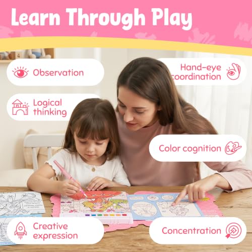 JoyCat Find & Color Paint with Water Coloring Books for Toddlers | Seek and Find Learning Activity, No Mess Princess Arts & Crafts Kids Toys Ages 3-5 & 4-8, Birthday Gifts for Boys & Girls - style: Fashion Princess