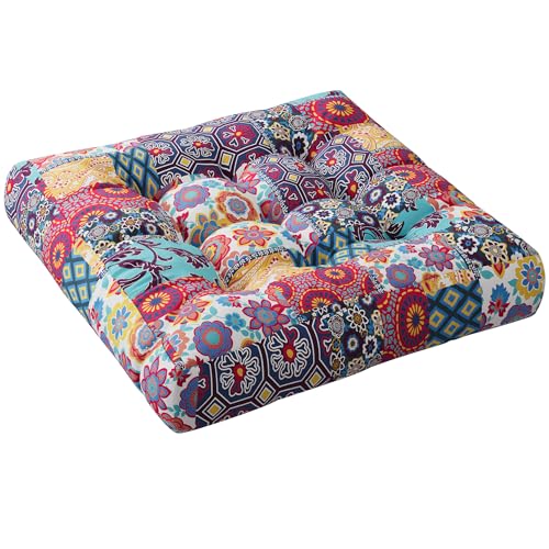 Codi Square Floor Cushions, Large Boho Pillow Seating for Adults, 22Inch | Meditation & yoga use, Relaxation, Living room seating, Memory foam fill, Multi-Blaidiere design, 22 x 22 in, Spot clean - color: Square | Multi Patchwork, size: 1 Count (Pack of 1