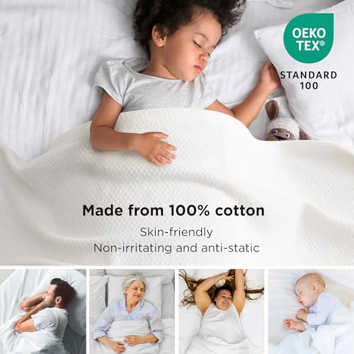 Bedsure 100% Cotton Large Blanket Oversized King for Bed 120x94 inches - Breathable Soft Cozy Herringbone Woven Blanket for Summer, Couch Cover, White - color: 02 - White, size: Oversized King