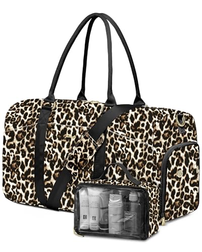 Women Weekender Travel Duffle Bag: Travel Duffel Overnight Bags with Shoe Compartment Large Carry on Tote with Toiletry Bag Weekend Traveling Yoga Gym Hospital Bag for Women with Wet Pocket Cheetah - color: 11-Cheetah Print, size: Large