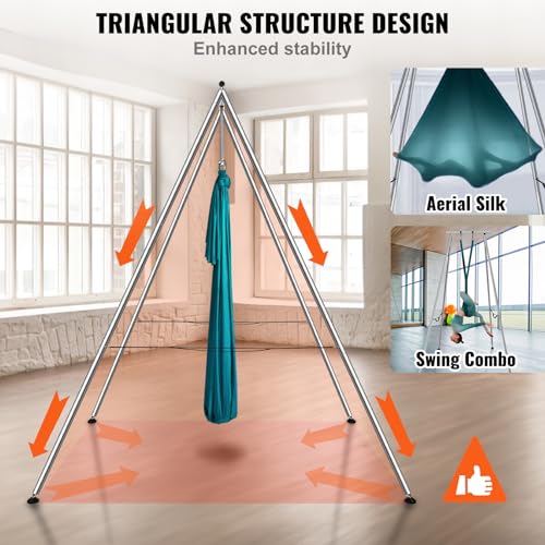 VEVOR Adjustable Yoga Aerial Rig, Aerial Silk Stands with Height Adjustable 5-11FT, Portable Stainless Steel Rig& Aluminum Frame Legs, Fit with Hoops/Lyra/Silks/Hammock - color: Green