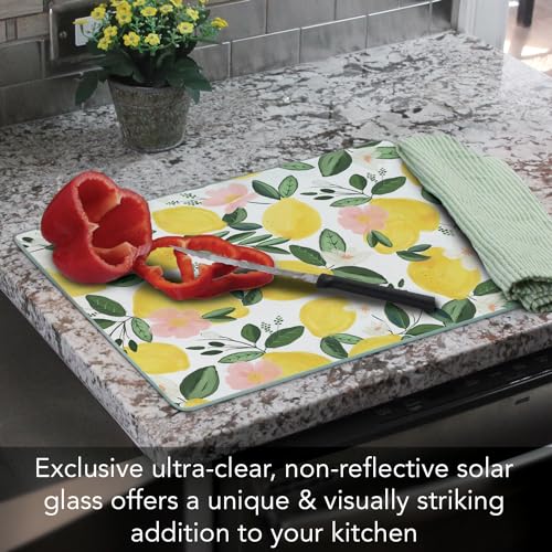 CounterArt Lemons on the Vine 3mm Tempered Glass Cutting Board | 12" x 15", Serving Board, Charcuterie Board - color: Lemons on the Vine