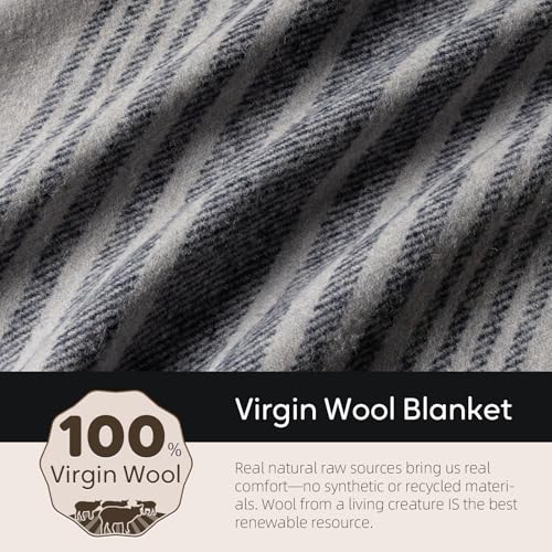 Molithe 100% Wool Blanket, 62" x 86", Warm, Thick, Military, Camping Gear - color: Cloud Gray