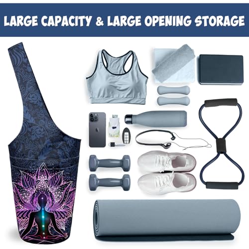 Yoga Mat Bag Carrier for Women with Side Large Pocket Durable Linen Workout Gym Travel Storage Pilates Mats - color: Spiritual Meditation
