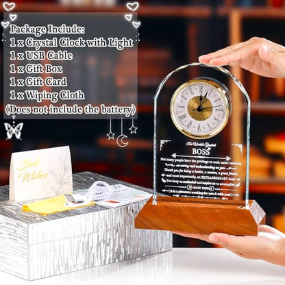 Ornalrist Boss Gifts for Best Boss Manager Glass Clock Boss's Day Keepsake - color: Boss Gifts