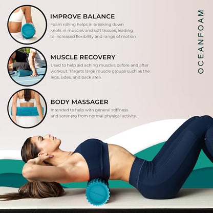 Oceanfoam Soft Tidal Roller (Miami Blue) - Low Density Foam Roller for Physical Therapy, Back Pain, Exercise & Stretching - Wave Textured - Yoga, Athletics, & Wellness - Full Size, 20" x 5" - color: Miami Blue