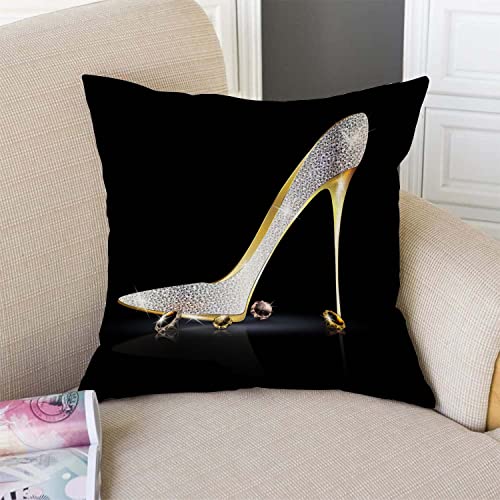 TSSOHU Square Decorative Throw Pillow Case Cushion Cover,Fashion Lady High Heel Shoe with Diamonds Soft Pillowcase 18x18 inch (No Glitter) - color: Tss39