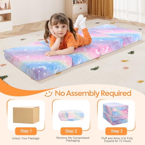 MeMoreCool Kids Folding Mattress, 63x26 Trifold Floor Mat, Rainbow - color: Rainbow