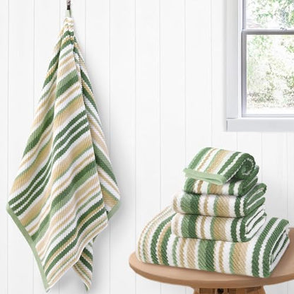 VOOVA & MOVAS Striped Towels 6 Pack, 100% Cotton, Sage Green - color: Sage + Green + Beige Striped, size: 6 PCS Bathroom Towels