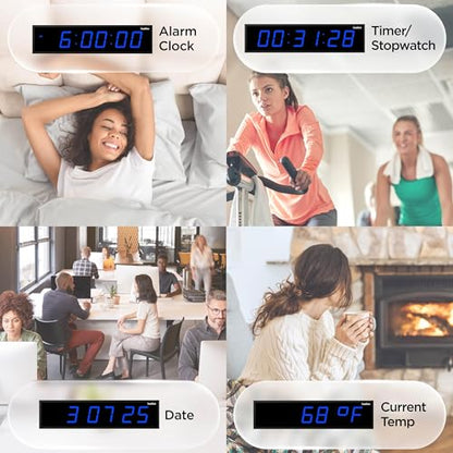 Ivation Oversized Digital Wall Clock with Large LED Display & Timer, 24" | Multi-function with Timer, Stopwatch, Alarms, Temp & Date, Aluminum frame, 6 Brightness levels, Time memory, Remote | Blue - color: Blue, size: 24" Inch