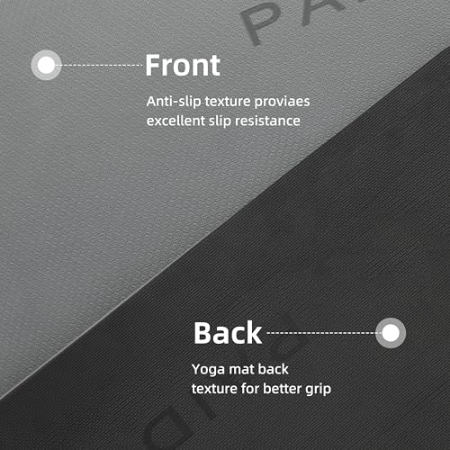 PAIDU POE Yoga Mat （10mm）Extra Thick Fitness Mat 72"x24" with Carry Strap | Non-slip, tear-resistant and suitable for all ages, perfect for yoga, Pilates, home gym and full-body workouts. - color: Grey+Black.