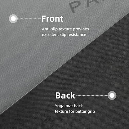 PAIDU POE Yoga Mat （10mm）Extra Thick Fitness Mat 72"x24" with Carry Strap | Non-slip, tear-resistant and suitable for all ages, perfect for yoga, Pilates, home gym and full-body workouts. - color: Grey+Black.