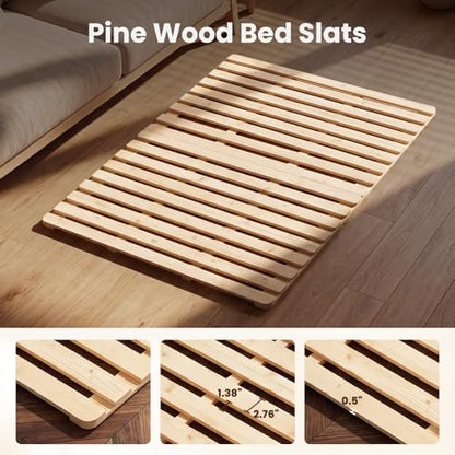 Floor Bed Frame, Foldable Japanese Tatami Bed Frame for Futon Mattress | Solid Wood Slats , Breathable, Moisture-Proof, Bed Plate for Floor Sleeping Bedding, Standard Full: 75" x 54" - size: Full: 75" x 54"