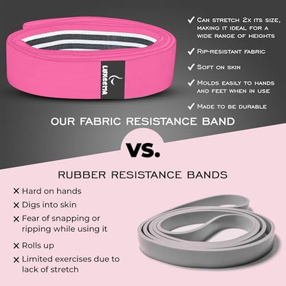 Premium 76" Extra Long Resistance Band for Working Out, 3" Wide Non-Slip Fabric Exercise Band for Stretching, Yoga, Strength Training & Physical Therapy (Pink)