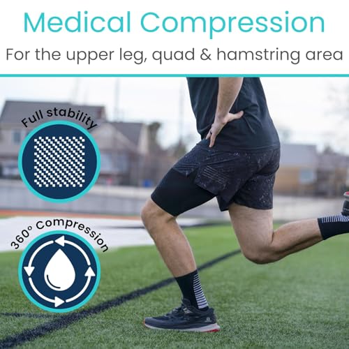 Vive Thigh Compression Sleeve (2 Pack) Hamstring Brace for Upper Thigh | Breathable Leg Support Wrap for Men & Women - Non Slip Elastic Sleeve for Pain Relief, Groin, Sciatica & Quadriceps - size: Large