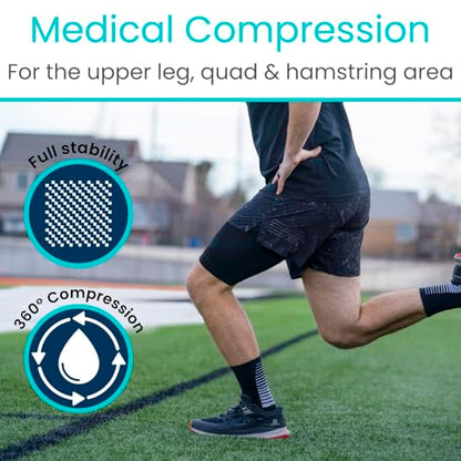 Vive Thigh Compression Sleeve (2 Pack) Hamstring Brace for Upper Thigh | Breathable Leg Support Wrap for Men & Women - Non Slip Elastic Sleeve for Pain Relief, Groin, Sciatica & Quadriceps - size: Large