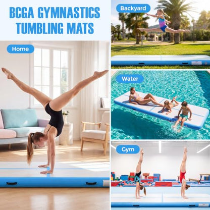 Inflatable Gymnastics Mat Air Tumble Track Tumbling Mats with Pump - color: Blue, size: 10ft*3.3ft*4inch(3m*1m*10cm)