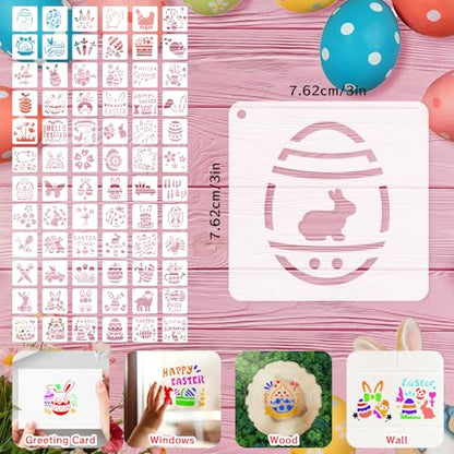 72 Pcs Easter Day Stencils for Painting Set, Reusable Eggs Rabbit Carrot Cute Painting Templates - Stencil Crafts Drawing Templates for DIY Scrapbook, Home Wall Murals, Canvas Wood Signs - style: Easter Day