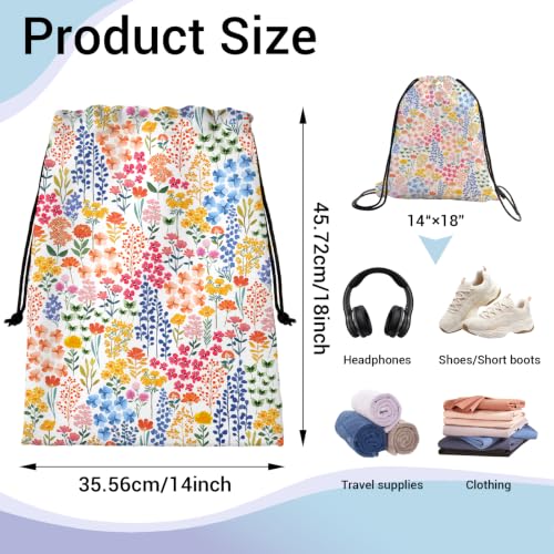 Yellow Flowers Drawstring Storage Pouch Plant Shoe Bags for Travel Sport Home - color: Colorful Blossom, size: 18"(H)*14"(W)