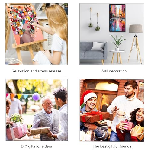 ARTGOTO Large Paint by Numbers for Adults Colorful Cityscape | 15.7x27.5inch/40x70cm Paint by Number Kit on Canvas, Urban Street Reflection Acrylic Painting Set with Brushes, No Frame - color: PBN064