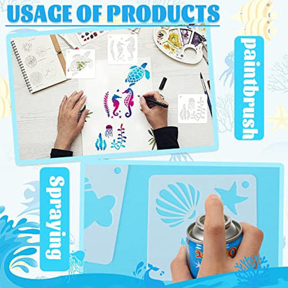 Augshy 56 Pieces Small Summer Sea Ocean Beach Stencils for Painting Crafts | Plastic, Kids Wall Floor Home Decor, Drawing Rock Painting Scrapbooking, Reusable Marine Animal Pattern Shapes, 3 Inch - style: Ocean Creatures