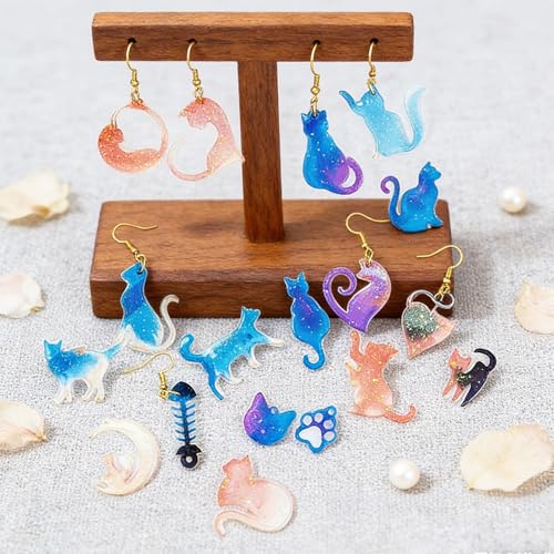 4 Piece Resin Earring Molds ， 60 Unique Shapes UV Cat Resin Molds with Holes Ideal for DIY Silicone Earrings Necklaces Jewelry and Animal Designs Creative Art Gifts - color: Cat